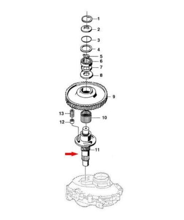 Wałek sprzęgła zapadkowego lewy KEMPER 345 (lewy mały rotor)